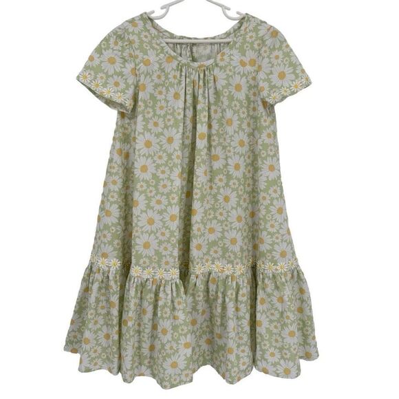 Handmade Girls Green Yellow Floral Daisy Dress